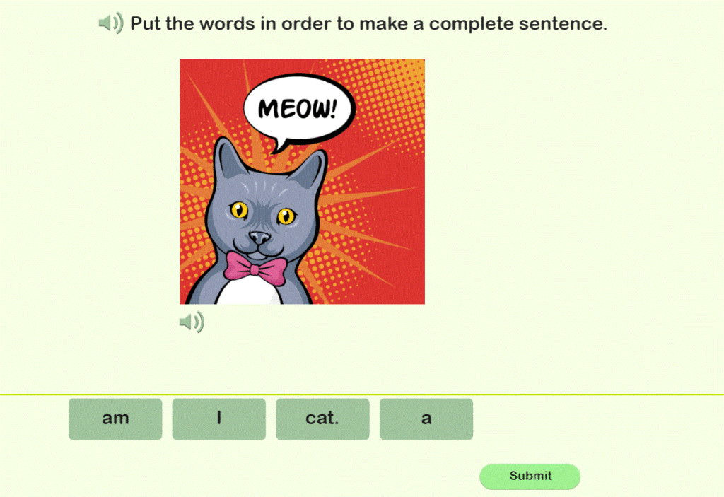Put the words in order to make a complete sentence online Game