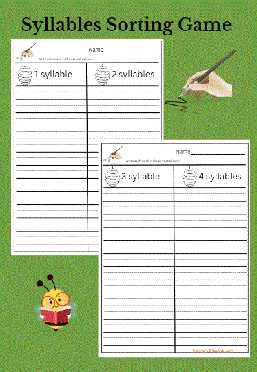 syllables sorting hands- on activity