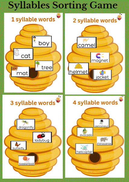 syllables sorting hands- on activity