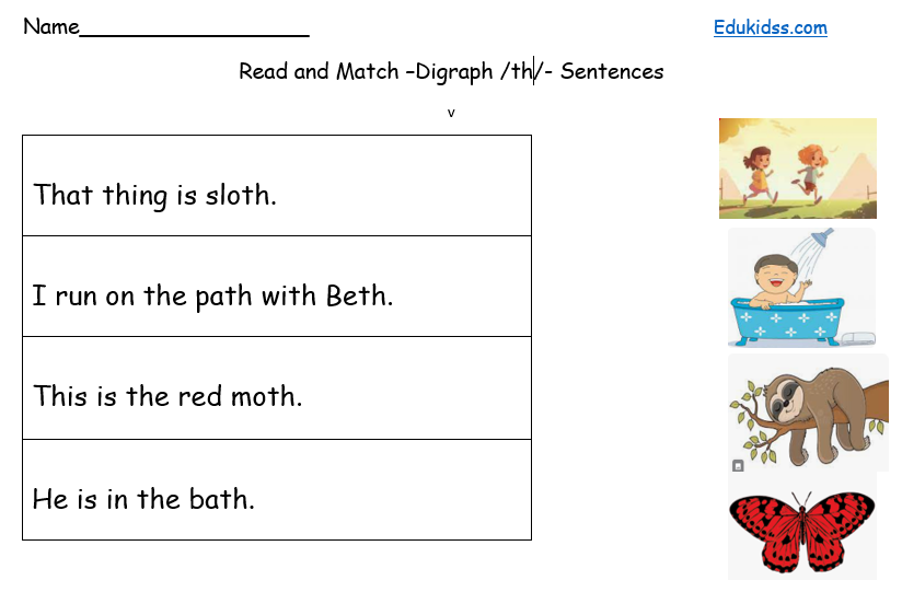 match digraphs th sentences